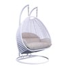 Leisuremod White Wicker Hanging 2 person Egg Swing Chair with Taupe/White Cushions ESC57WBG
